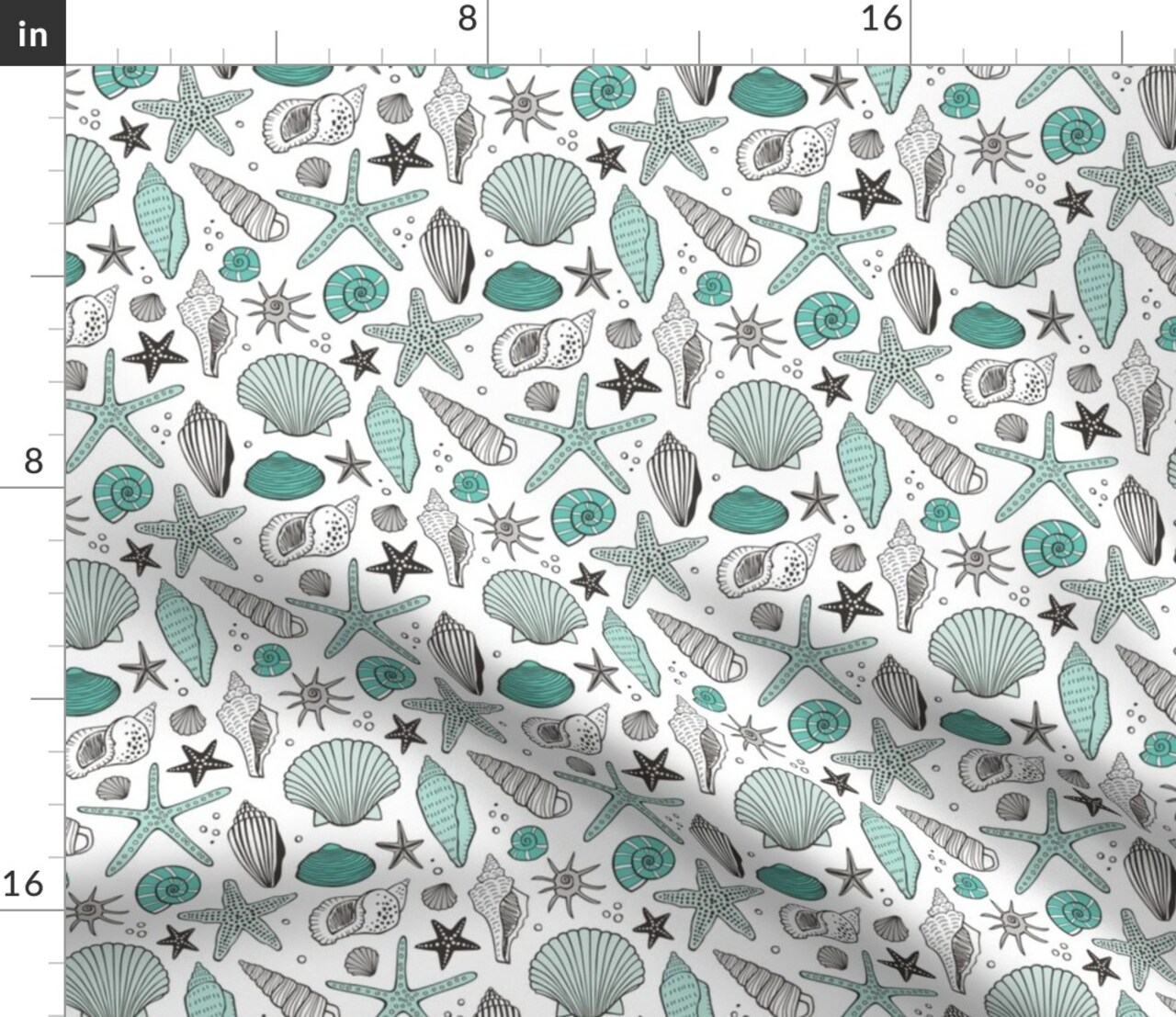 Seashells Nautical Ocean Shells Mint Green Shell Seashell Custom Printed Fabric by Spoonflower Various Fabrics by the Yard or Fat Quarter